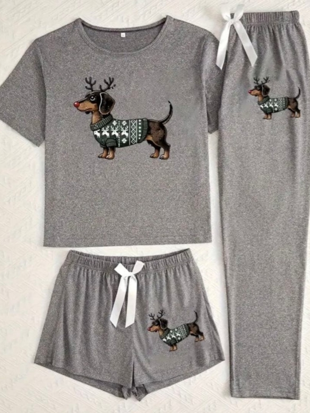 🆕️ Christmas Dachshund Grey 3-Piece Loungewear Set